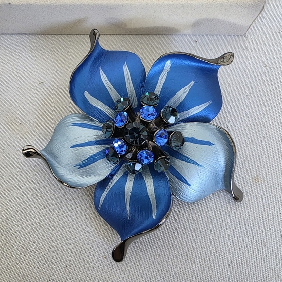 Unique Metal Belt Buckle Painted Flower With Crystal Stones Blue Grey Green main image 4